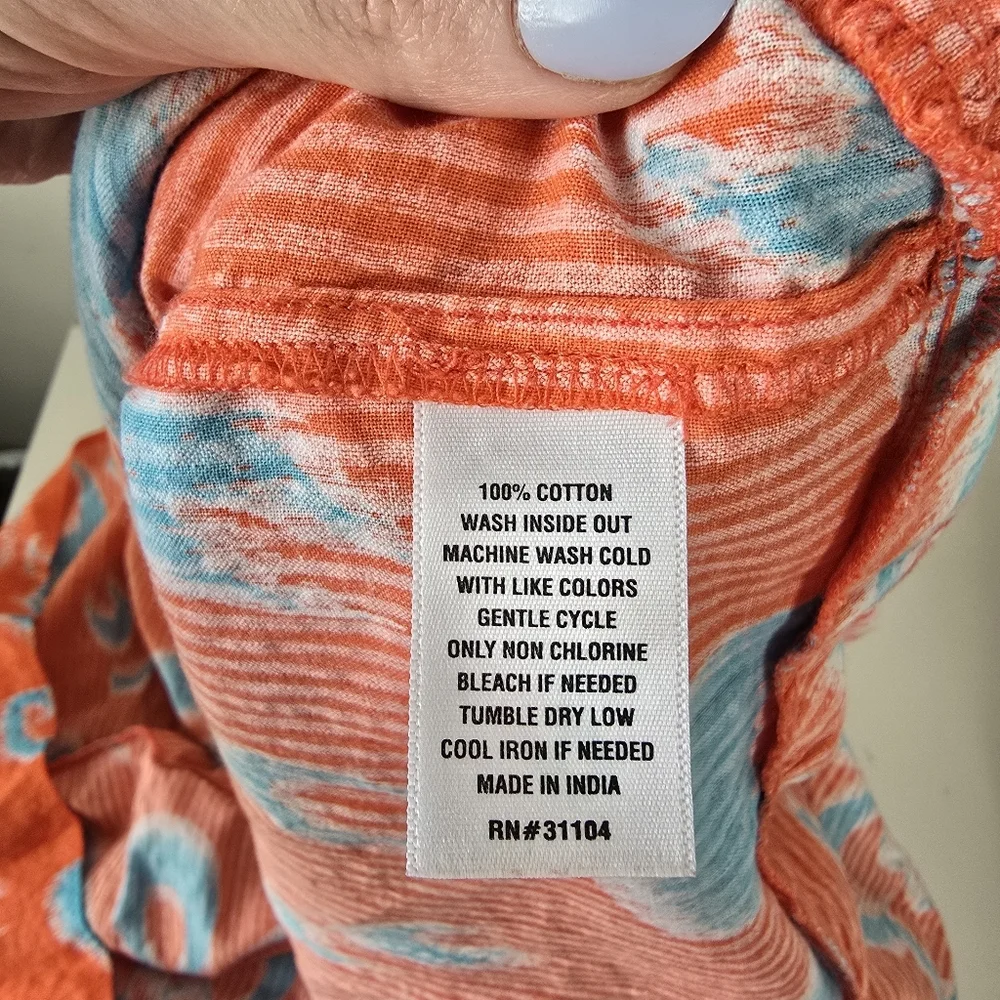 NWT Crown & Ivy One Shoulder Tie Maxi Sundress XL Orange Blue Ikat Print Pockets
